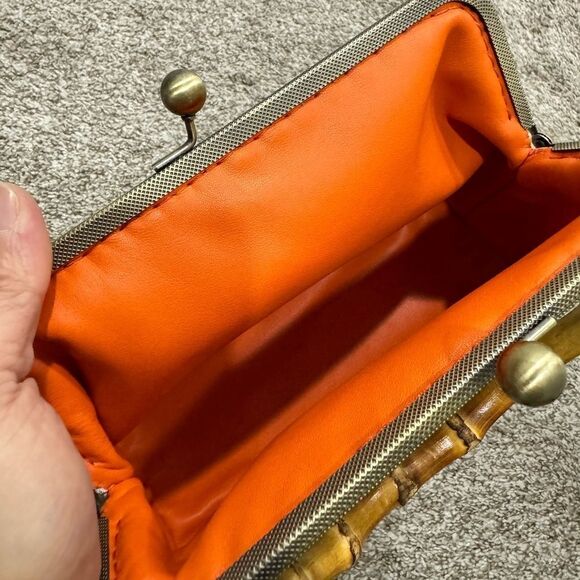 Handsewn Genuine Pebble Leather Real Bamboo Handle Bag - Picture 11 of 13